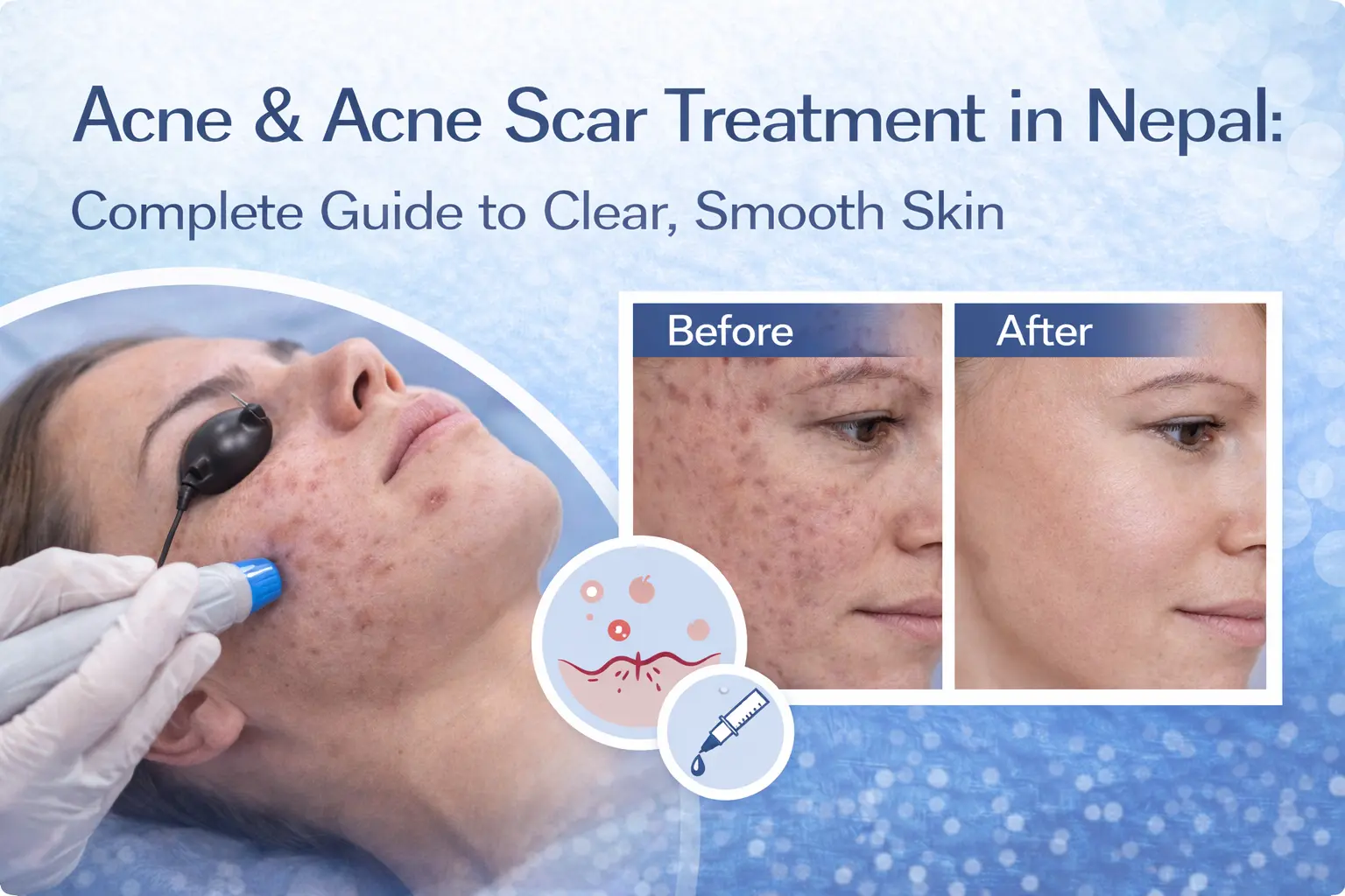Professional acne and acne scar treatment in Lalitpur, Nepal. PRP Face, CO2 Laser, Chemical Peels, MNRF & Subcision. Expert care by Dr. Rajan.