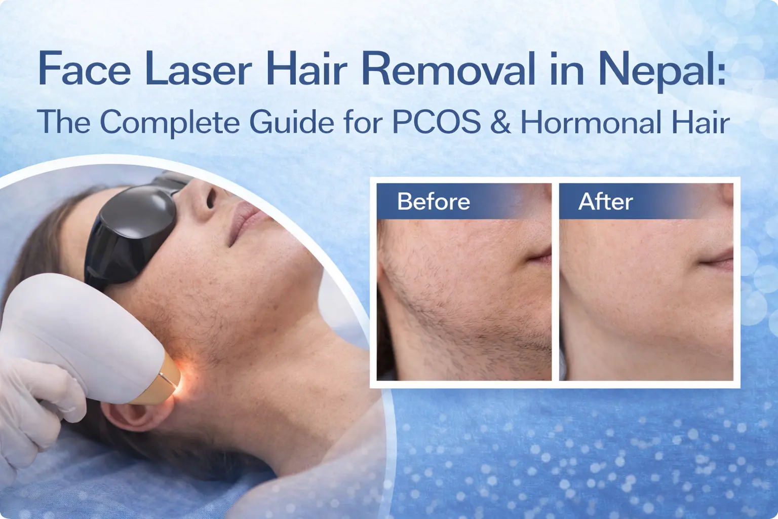 Complete guide to face laser hair removal in Nepal. Cost (NPR 5,000-30,000), safety for PCOS patients & real results. Expert care at Aakar Dermatology.