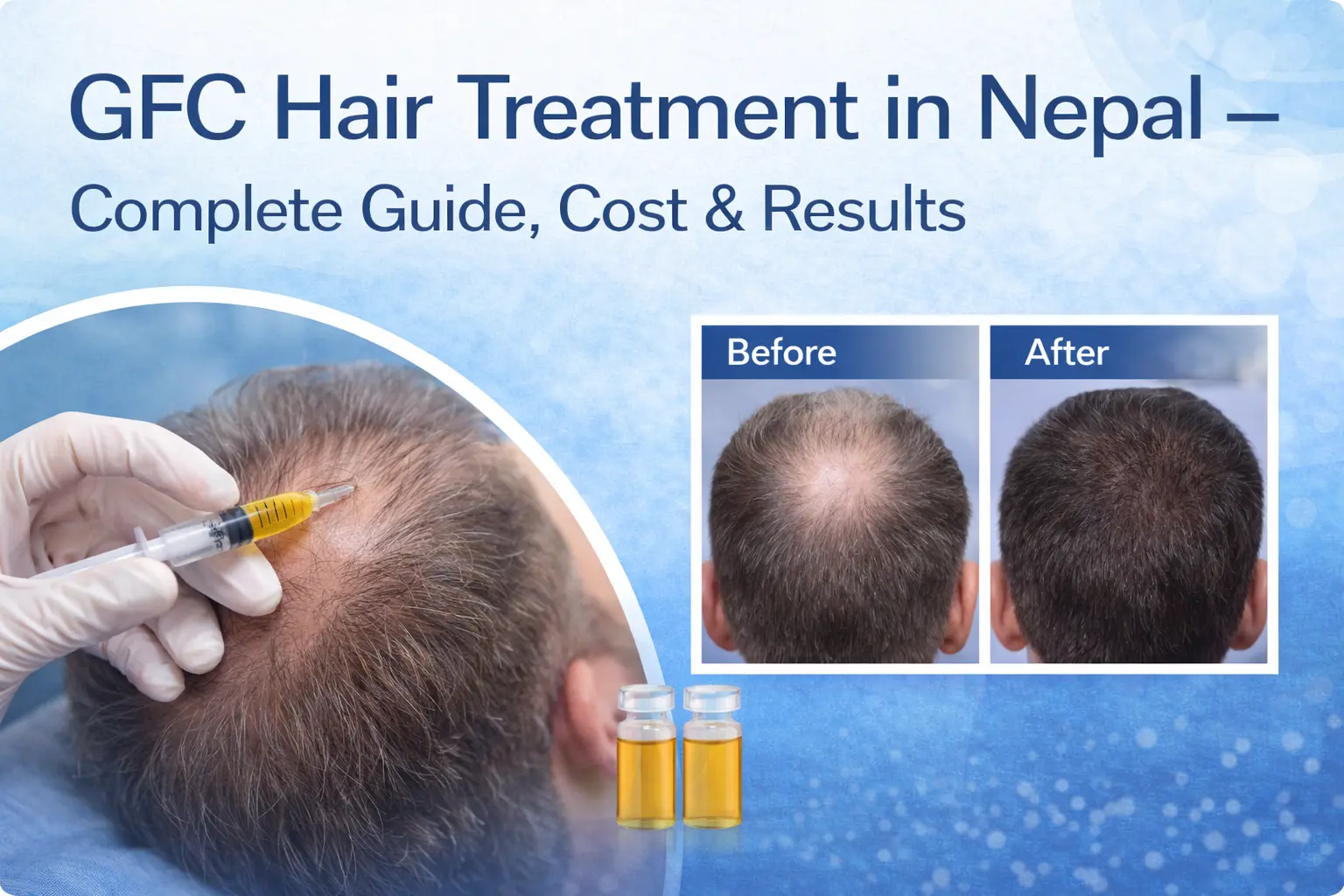 Learn how GFC hair treatment works in Nepal. Cost, results, GFC vs PRP comparison & who qualifies. Expert care by Dr. Rajan Tajhya at Aakar Dermatology, Lalitpur.